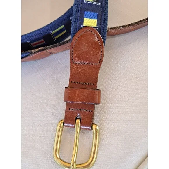 Leather Man Ltd Nautical Flag Belt Leather Trim Brass Buckle CT Mens 40 Maritime - Picture 3 of 13